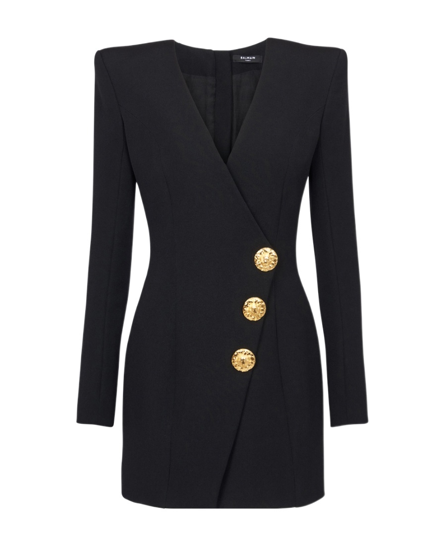 Balmain A Dress With A Low Collar With Decorative Buttons In Black