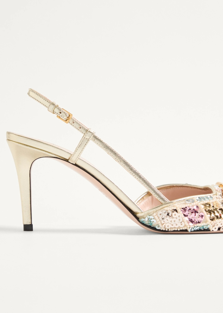 Valentino 80mm Sequin-embellished Slingback Pumps In Neutral