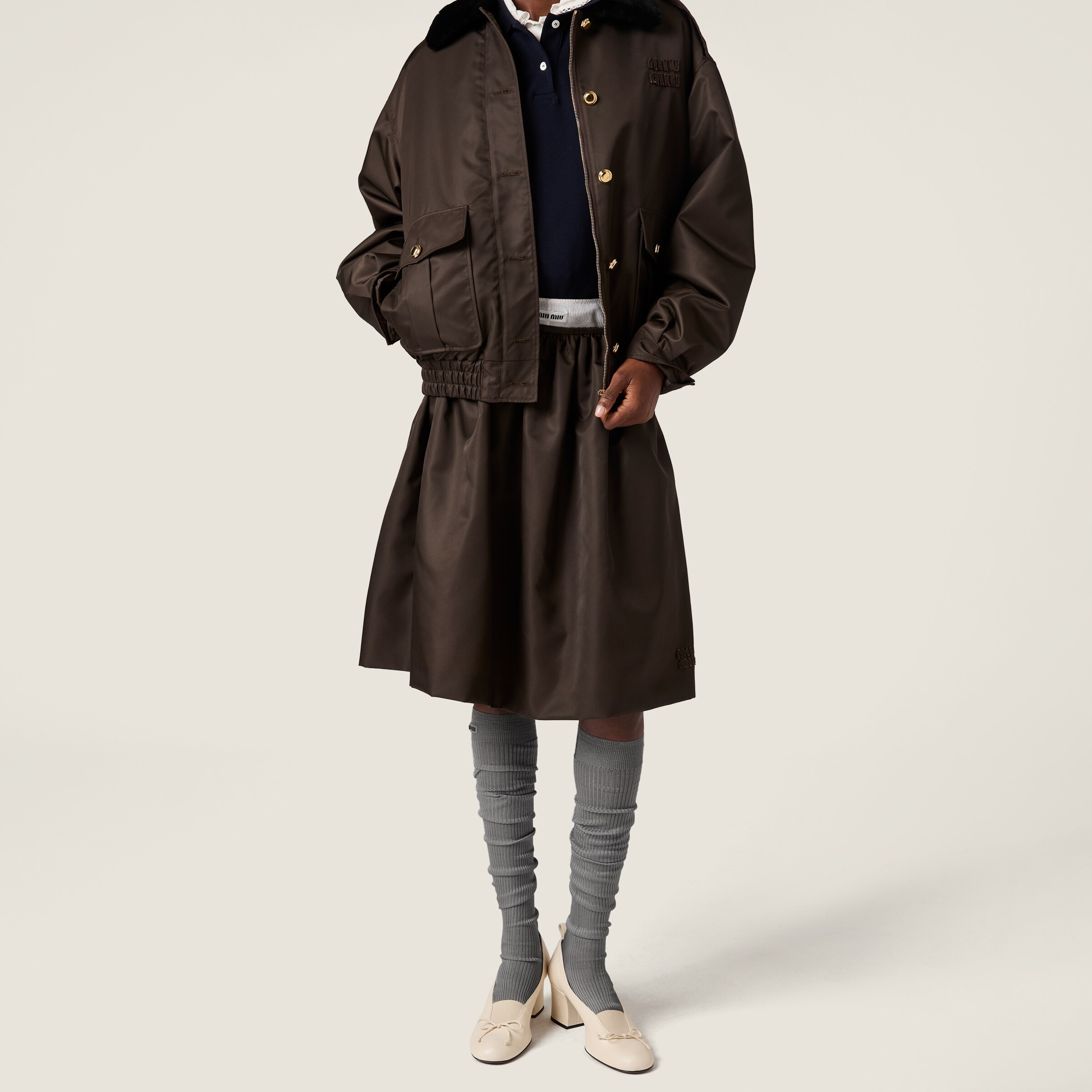 Miu Miu Ruched Skirt In Brown