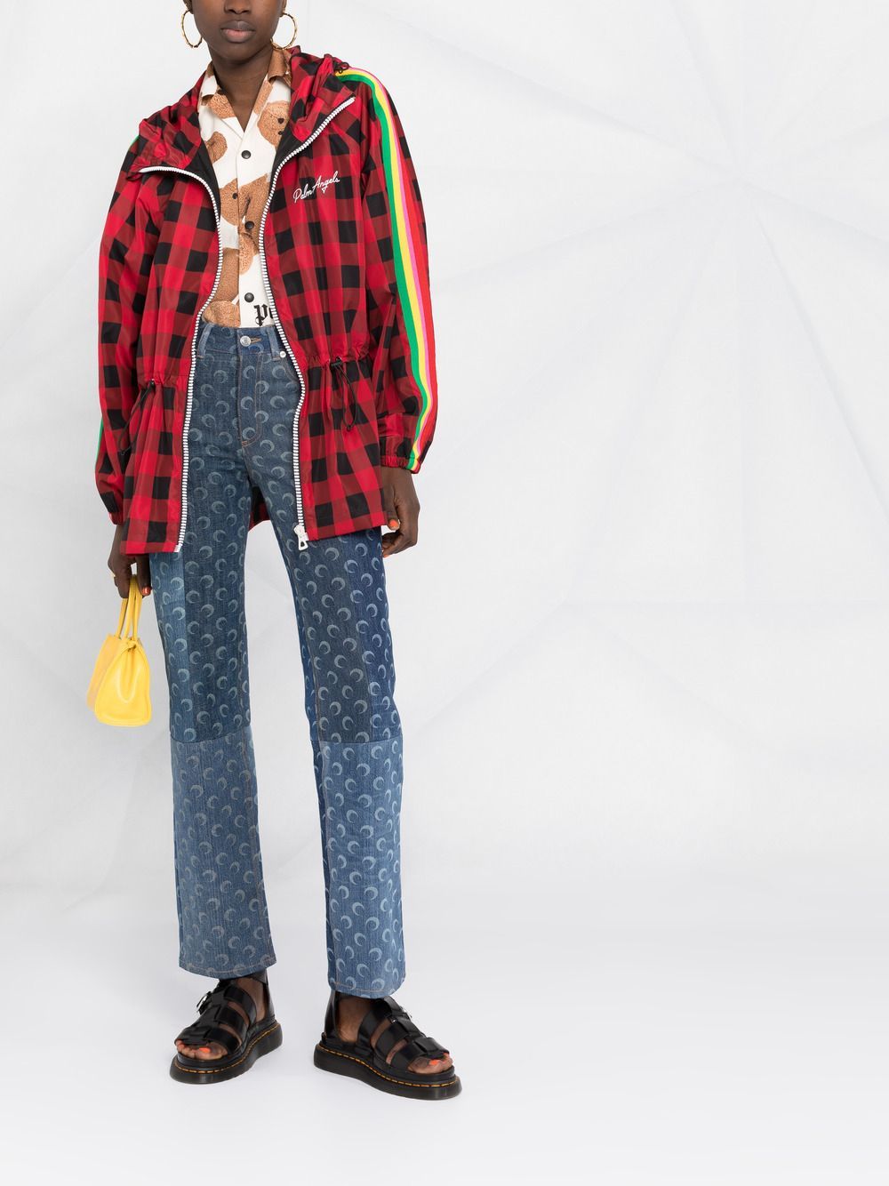 Palm Angels Checked Hooded Jacket In Red