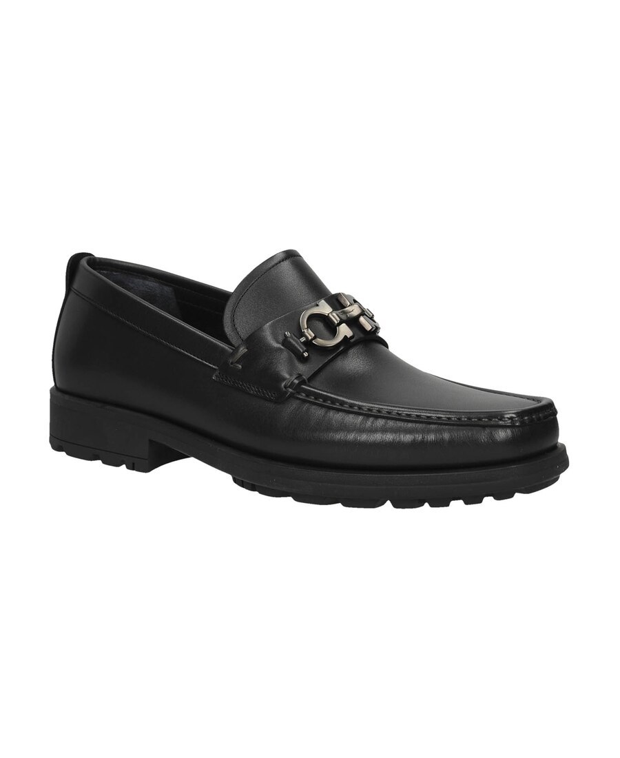 Ferragamo Leather David Loafer With Gancini Hook For Men In Black