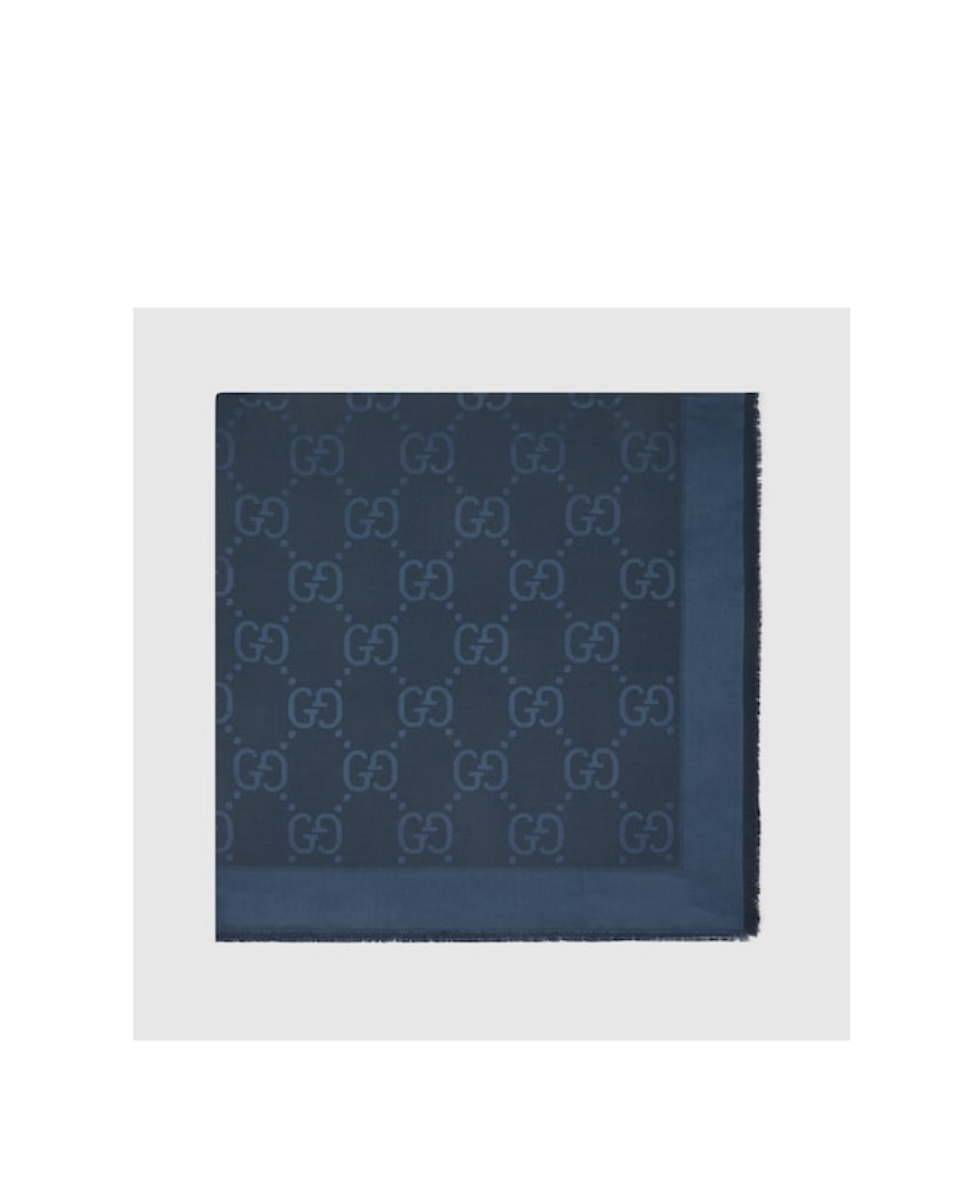 Gucci Gg-pattern Frayed Scarf In Blue