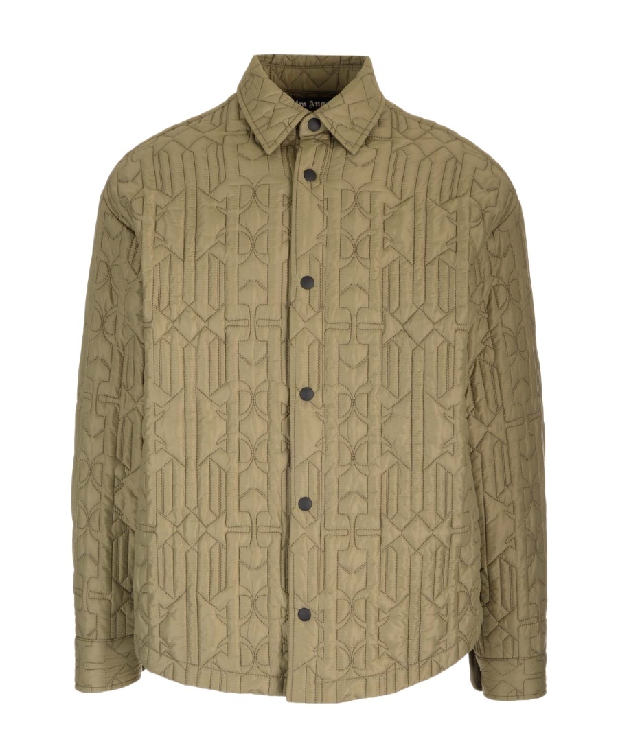 Palm Angels Monogram Quilted Nylon Overshirt In Green