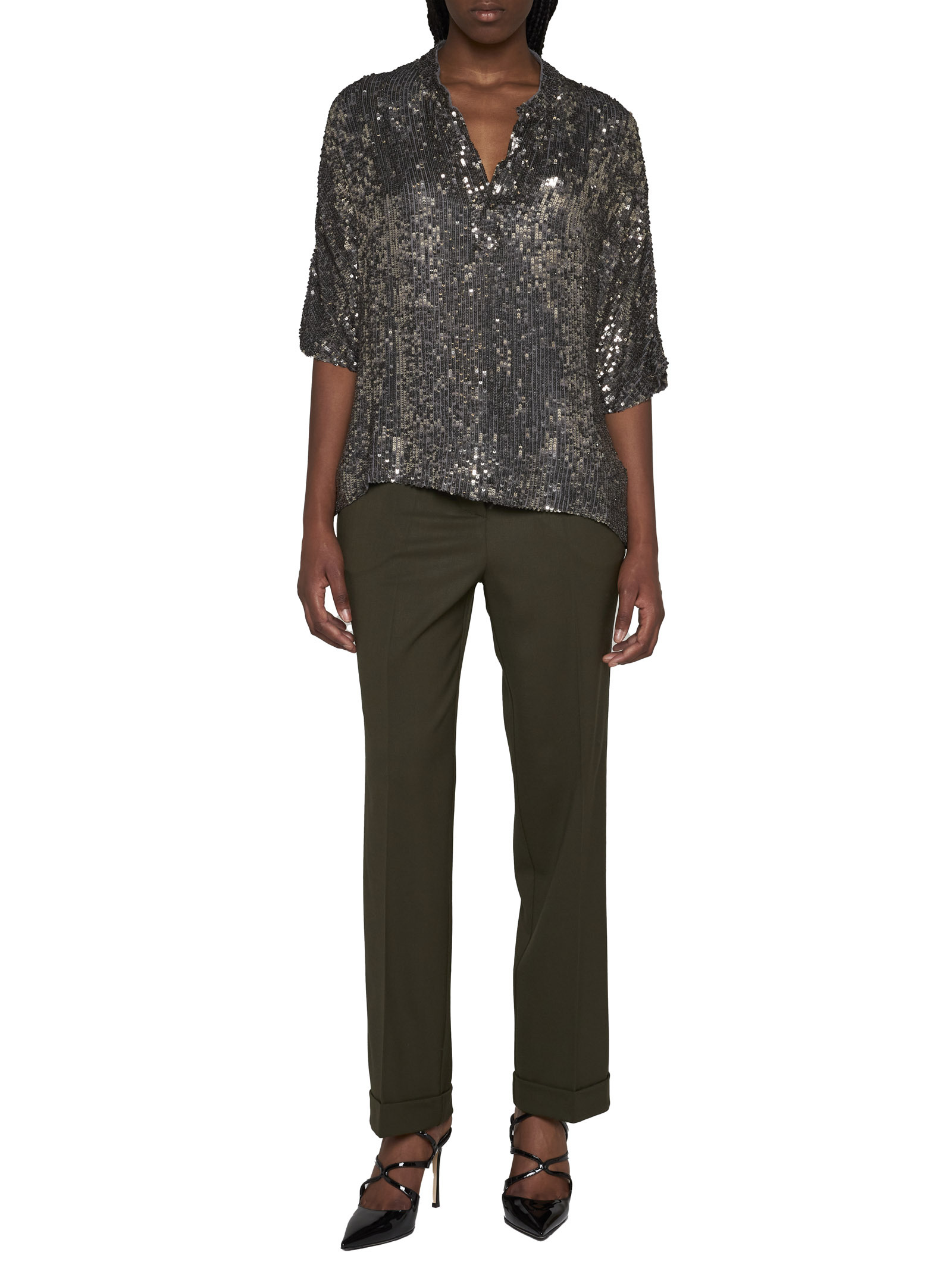 P.a.r.o.s.h Metallic Sequin Blouse With V Neck In Tech Fabric Woman