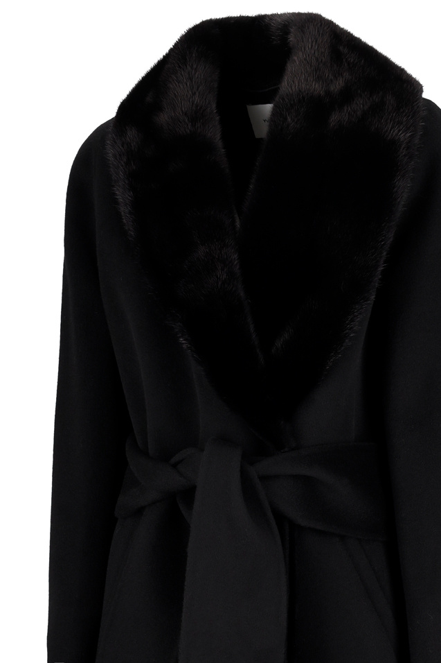 Yves Salomon Long Sleeve Coat In Black