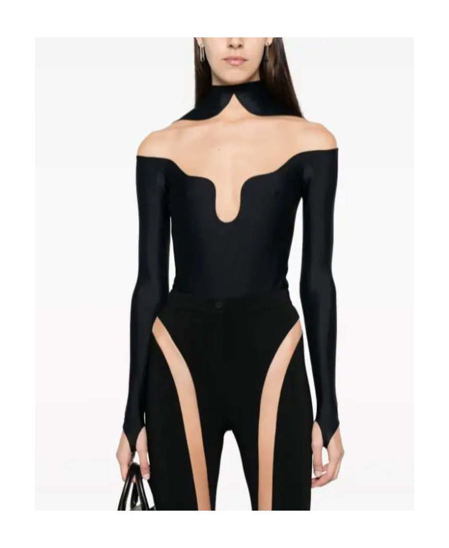 Mugler Long-sleeved Jumpsuit In Black