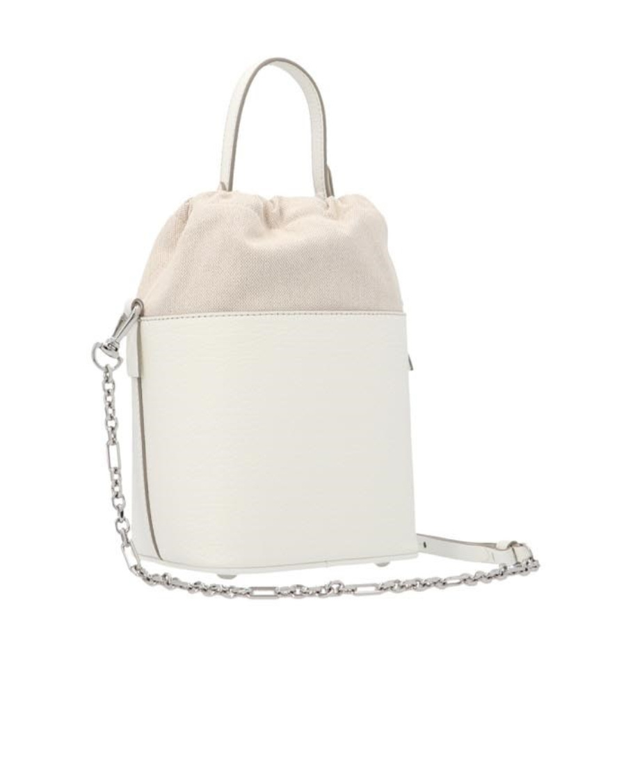 Maison Margiela Chalk Leather And Canvas Mini 5ac Bucket Bag In White