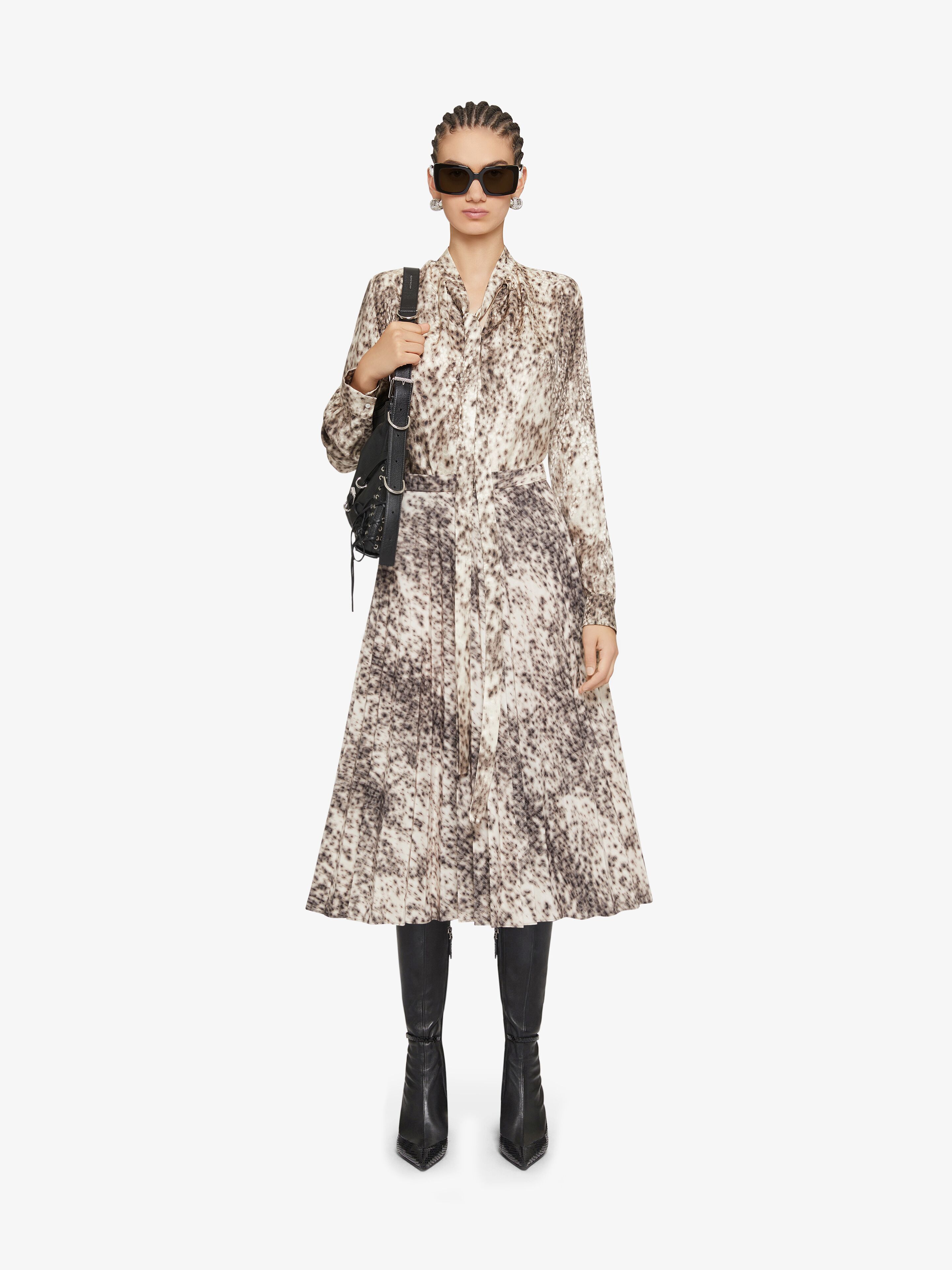 Givenchy Women's Blouse In Silk With Snow Leopard Print And Lavalliere In Nude