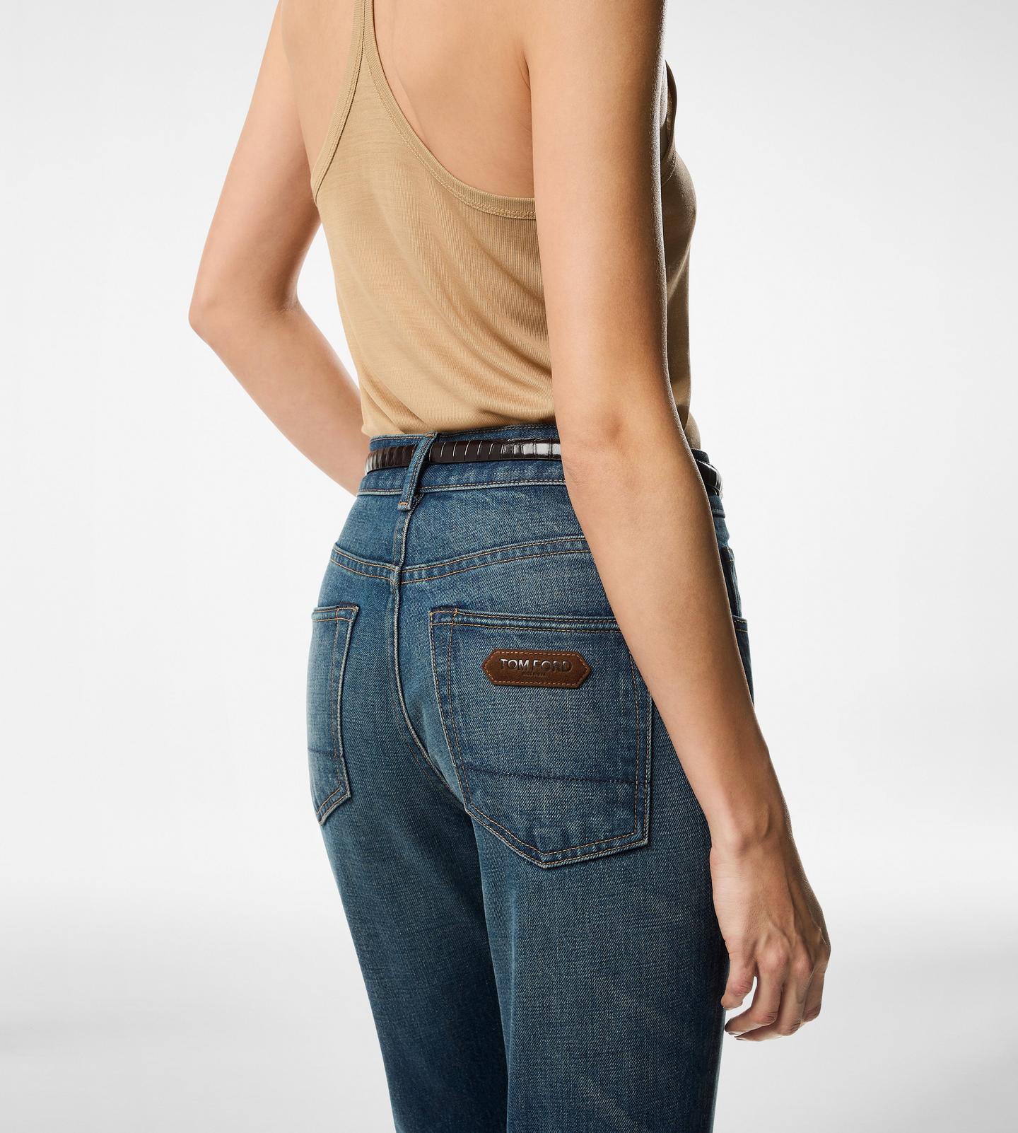 Tom Ford Logo Patch Straight-leg Jeans In Blue