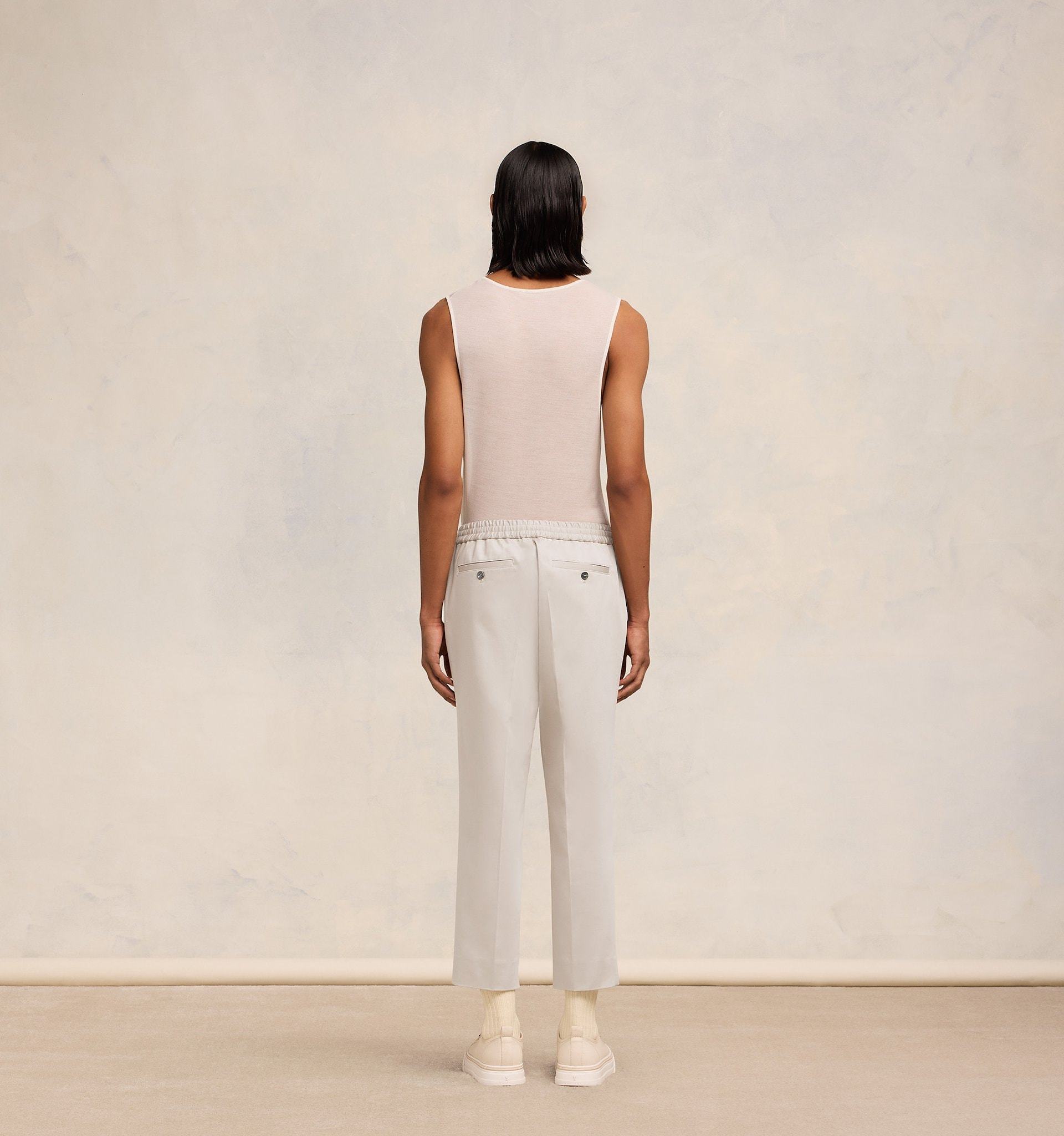 Shop Ami Alexandre Mattiussi Ami Elastic Waist Straight Leg Trousers In Nude
