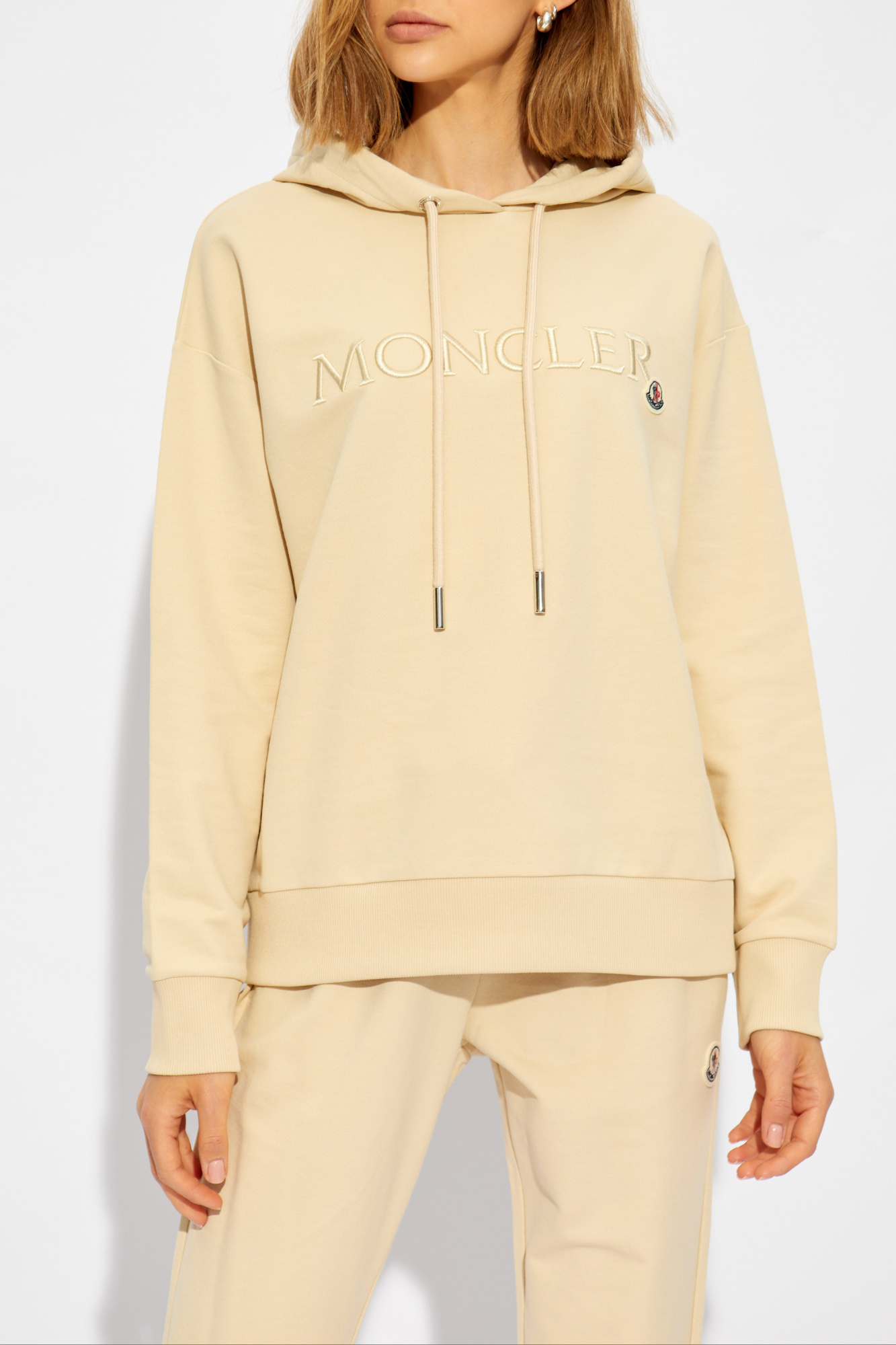 Moncler Logo Embroidered Hooded Sweatshirt In Nude