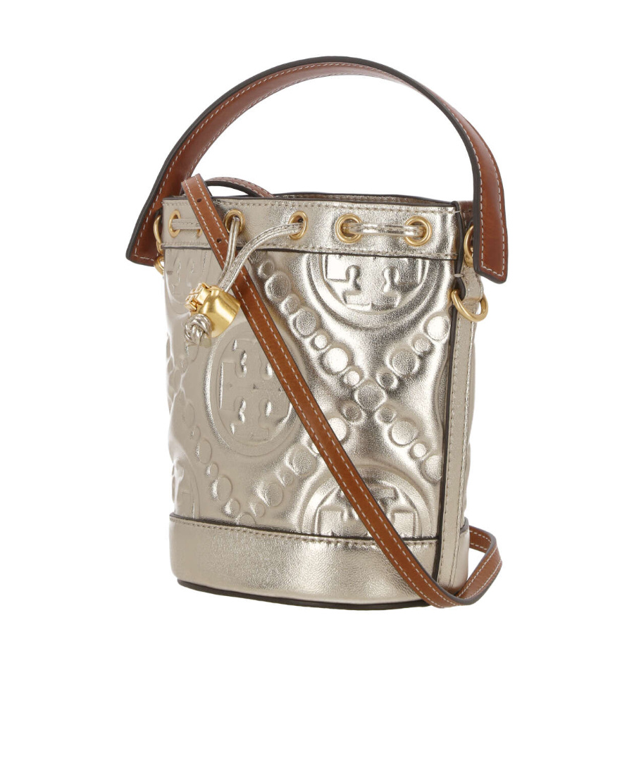 TORY BURCH T MONOGRAM LEATHER BUCKET BAG