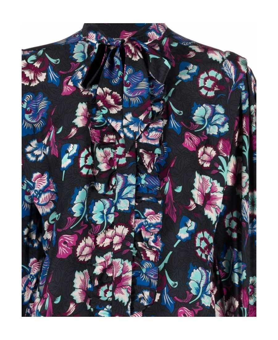 Shop Isabel Marant Floral-print Silk Blouse In Black