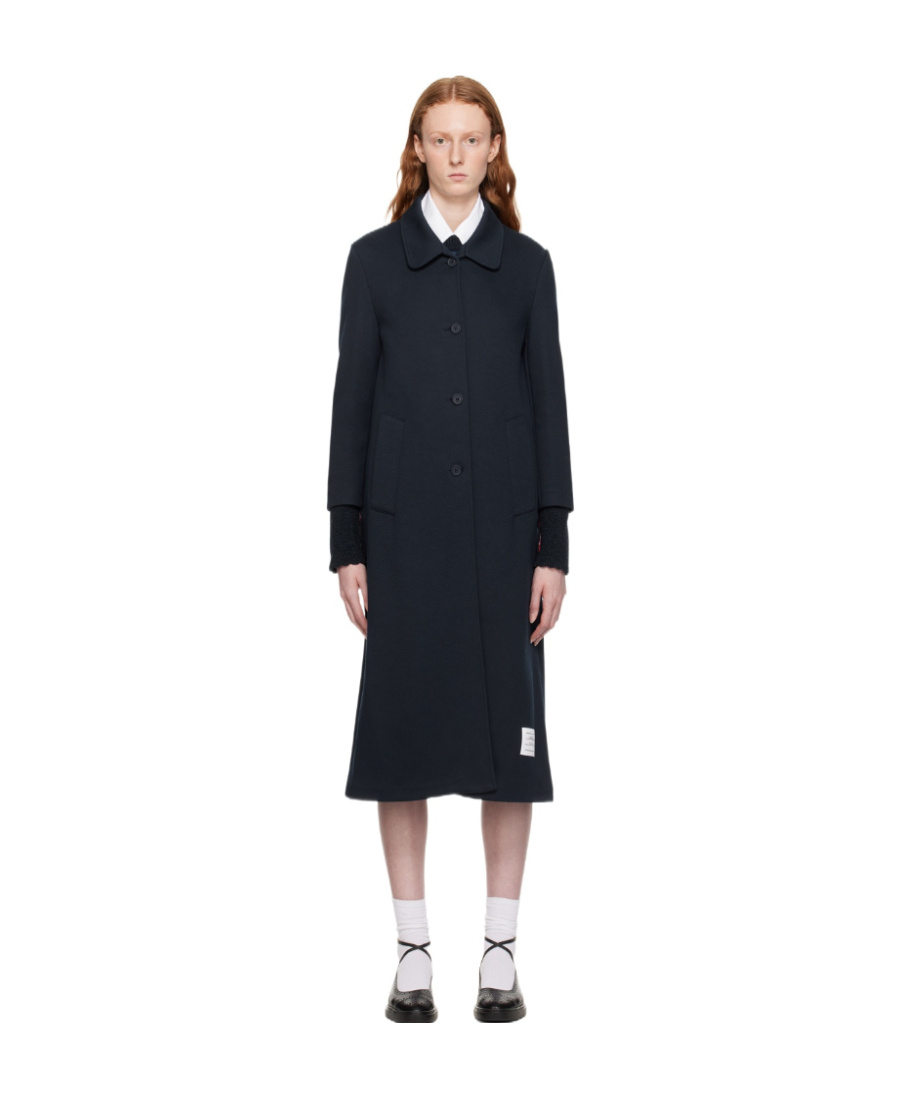 Thom Browne Navy Patch Coat In Black
