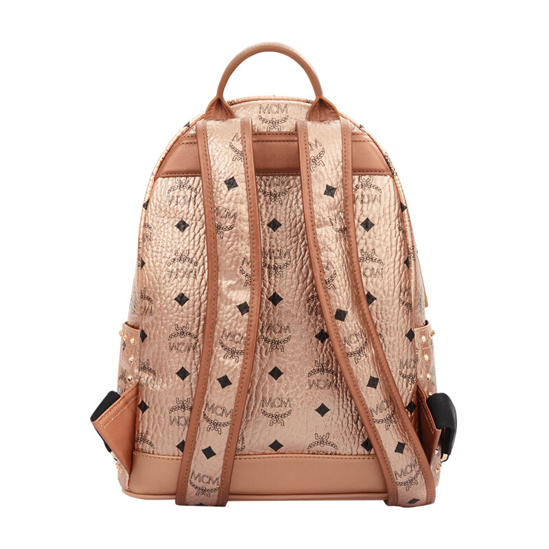 Mcm Classic Logo Printed Backpack In Nude