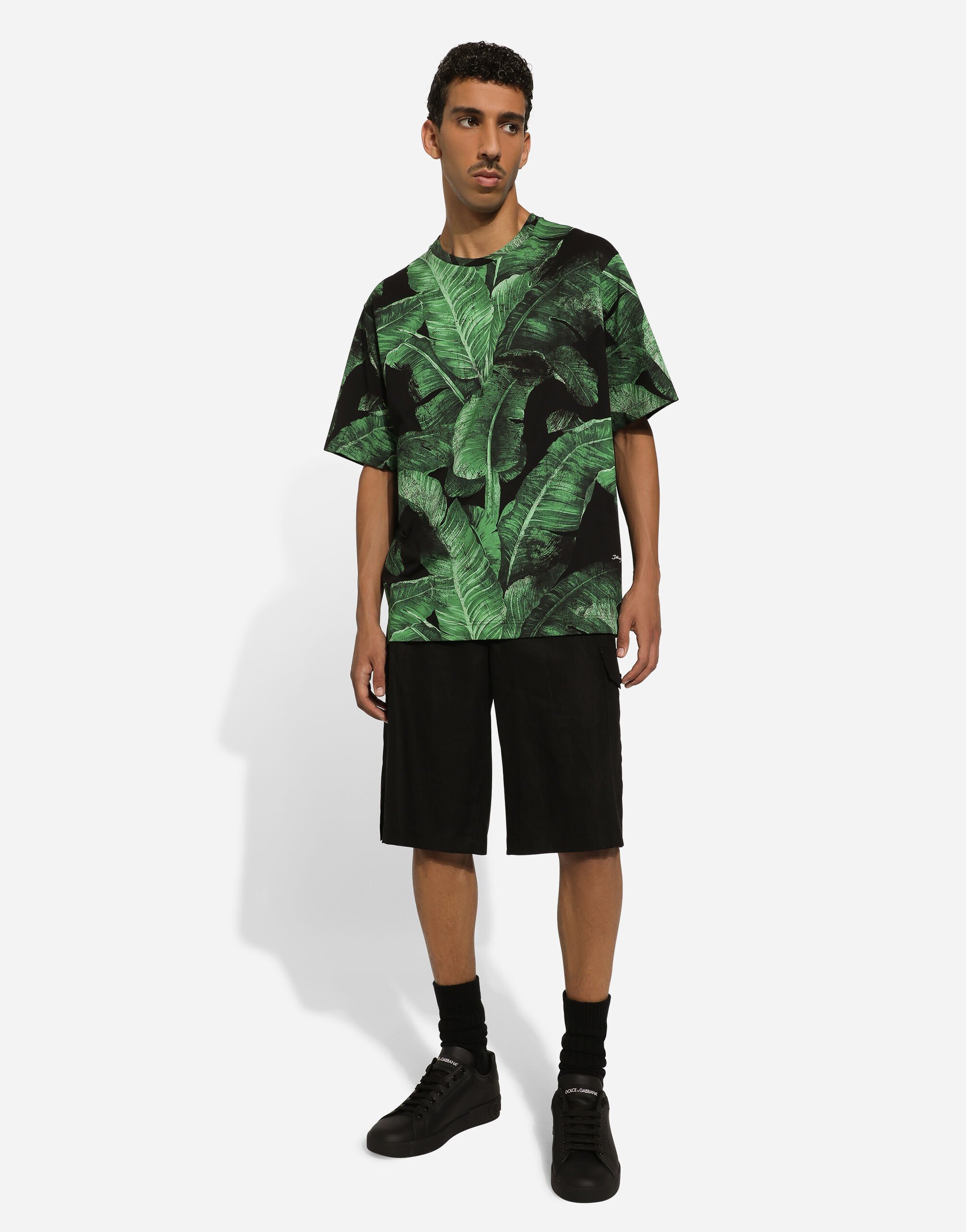Dolce & Gabbana Black Bermuda Shorts With Pockets In Linen Man In Black