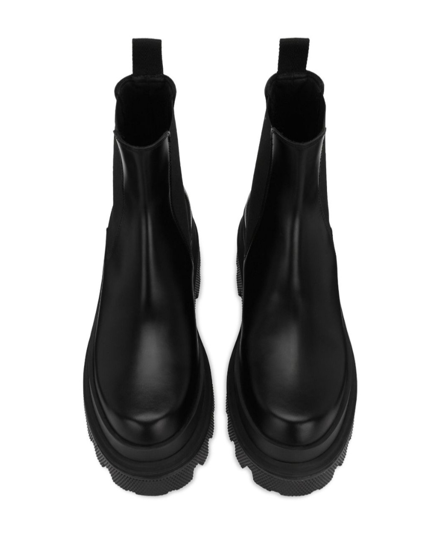 Dolce & Gabbana High Trekking Brushed Leather Chelsea Boots In Black