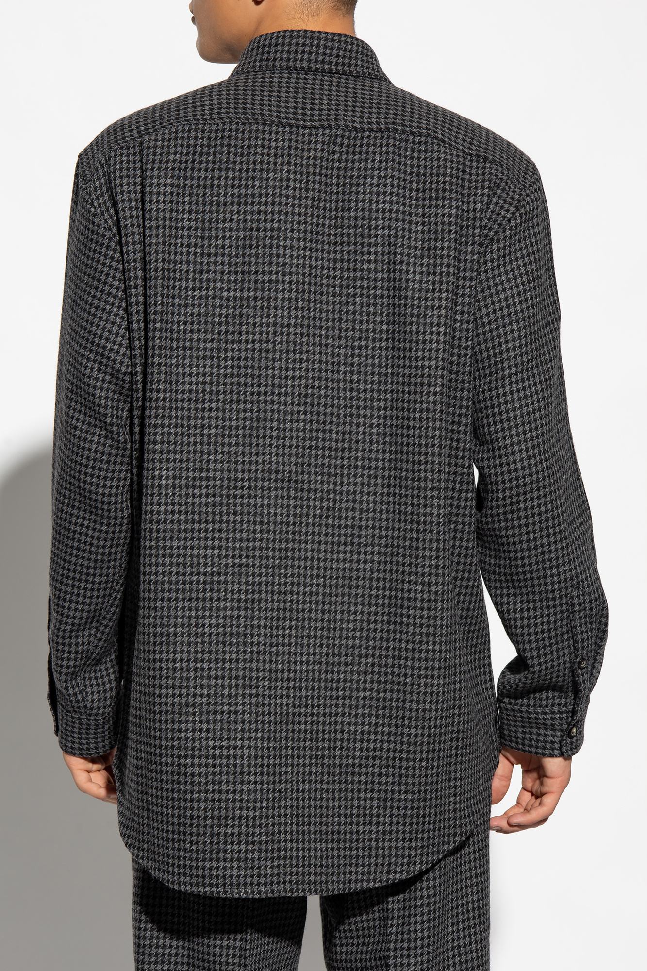 Nanushka Matize Long Sleeve Houndstooth Shirt In Black