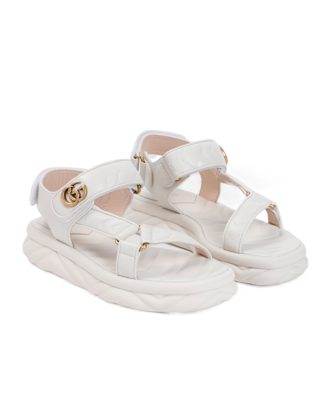 Gucci Double-g Leather Sandals In White