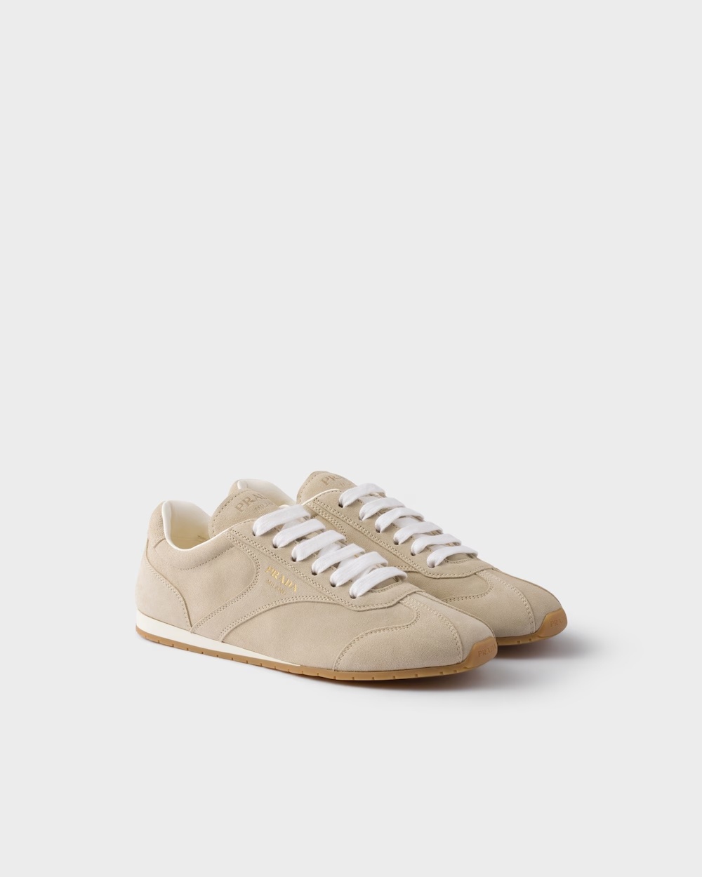 Prada Suede Lace-up Sneakers In Gray