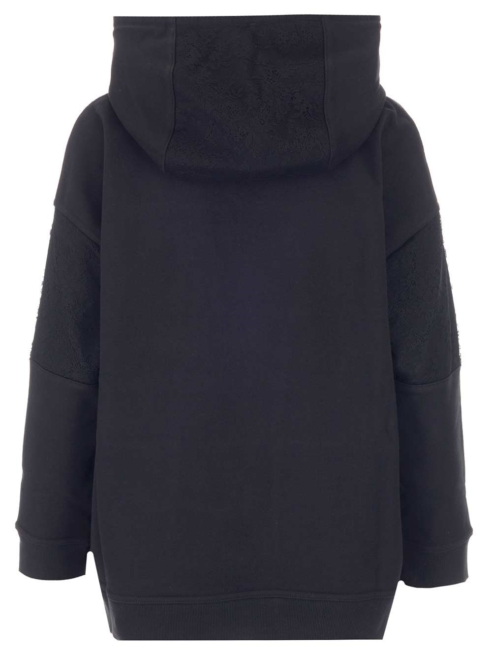 Shop Valentino Logo-print Lace Insert Hoodie In Black