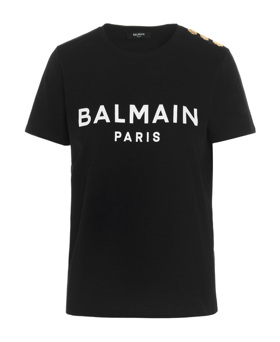 Shop Balmain Eco-responsible Cotton T-shirt With Logo Print In Black