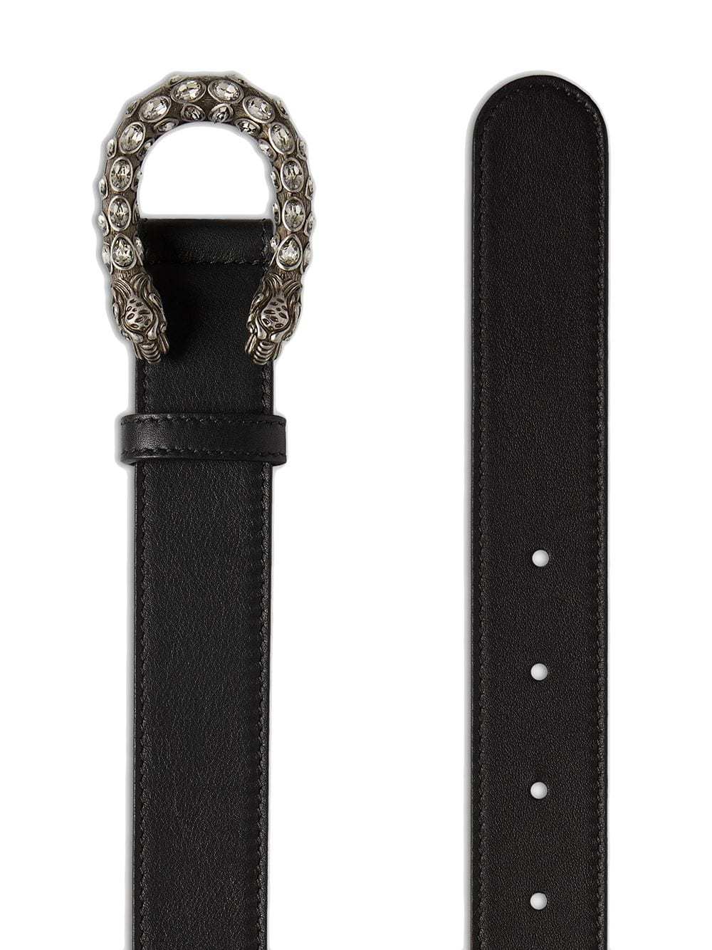 Gucci Leather Belt With Crystal Dionysus Buckle In Black