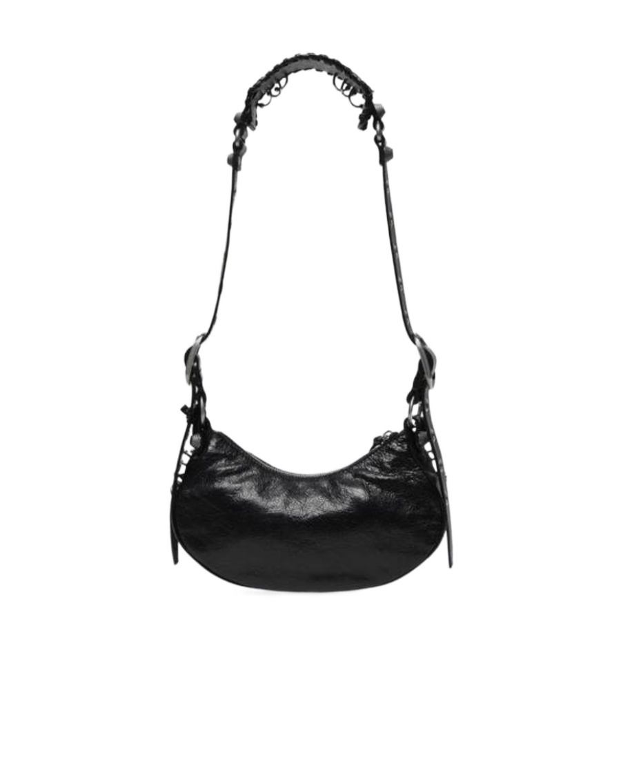 Balenciaga Green Leather Shoulder Handbag With Magnetic Closure And Metal Details In Black