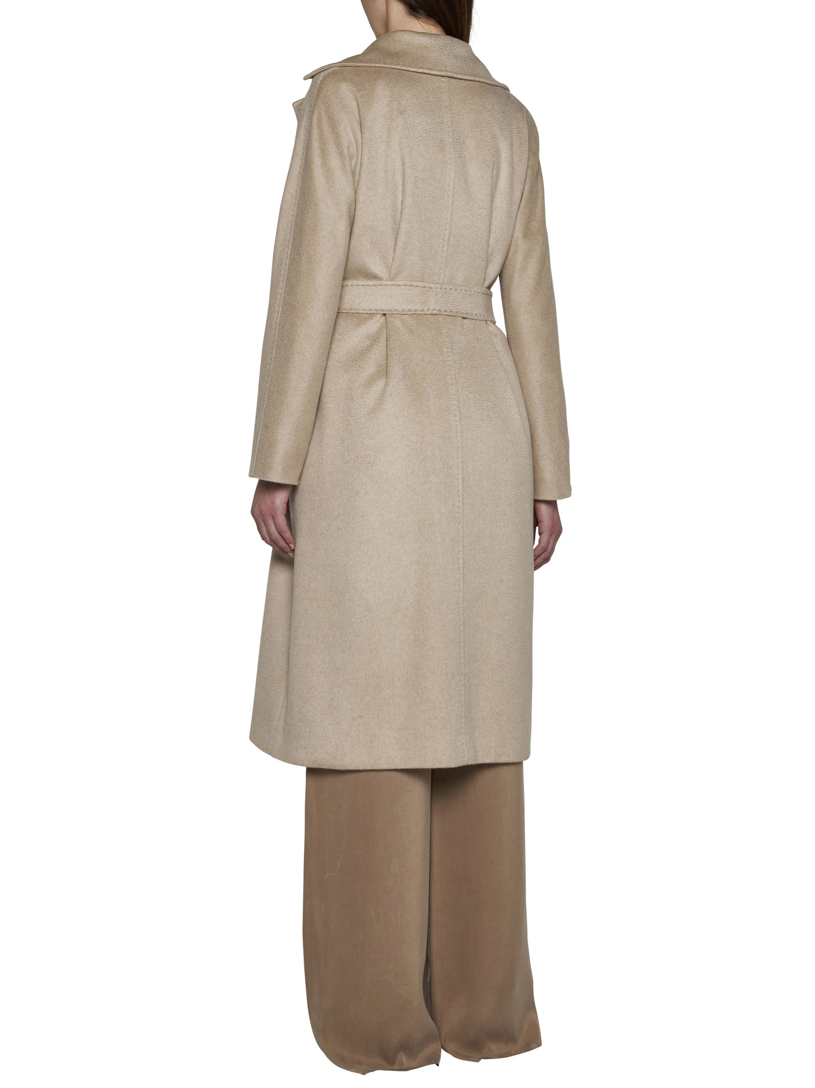 Max Mara Long-sleeved Cashmere Coat In Nude