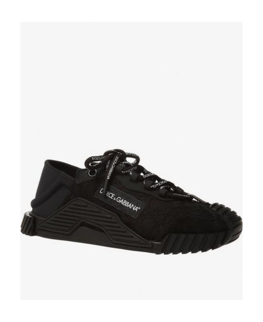 Dolce & Gabbana Ns1 Lace-up Canvas Sneakers With Lace Detail In Black