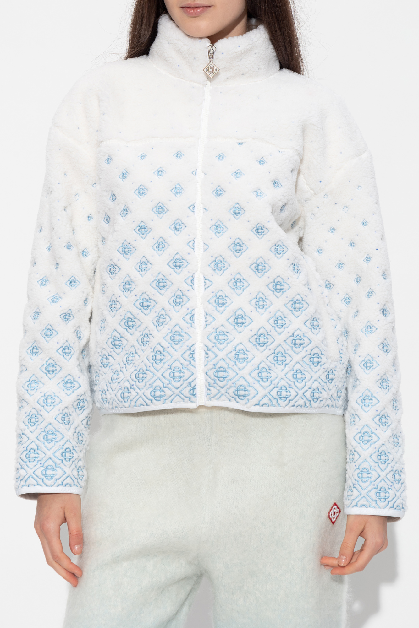 Casablanca Alphabet Pattern Zipper Hoodie In White