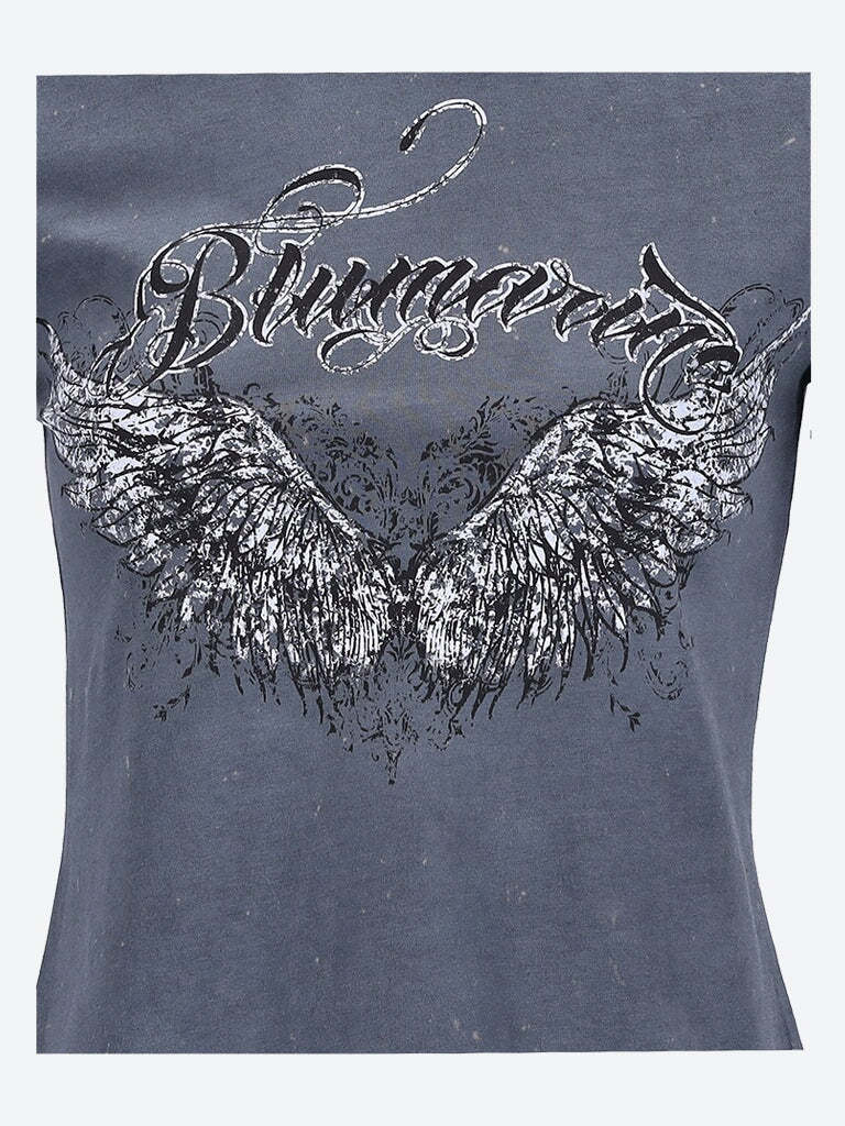 Blumarine Sleeved Graphic Crew Neck Top In Black
