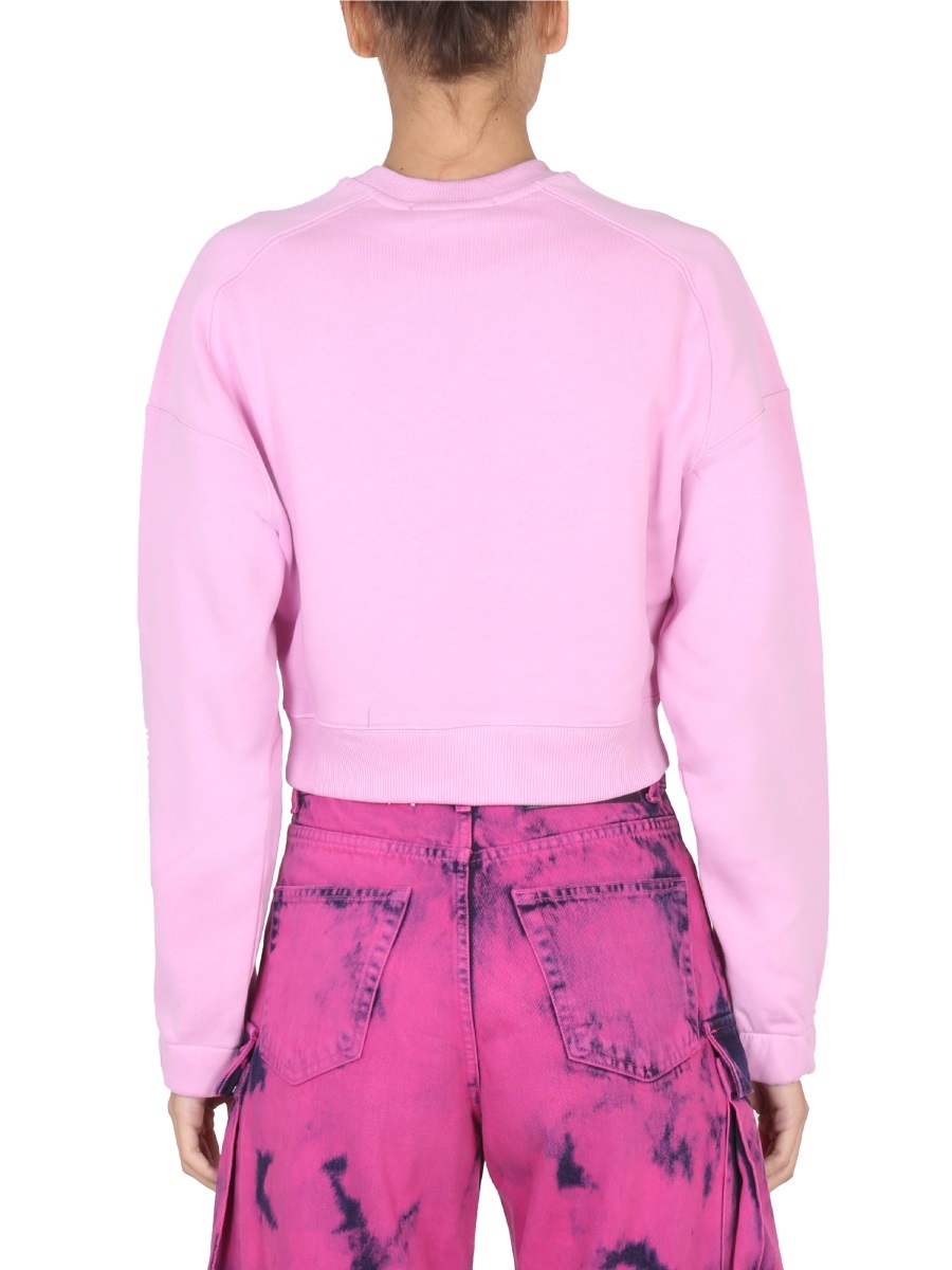 Msgm Cropped Knitwear Logo Cross-neck In Pink