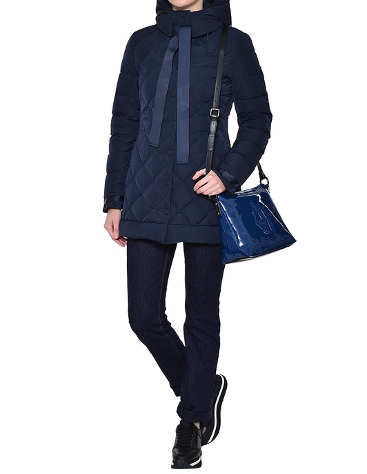 Armani Jeans Short Style Down Jacket With Ribbon In Blue