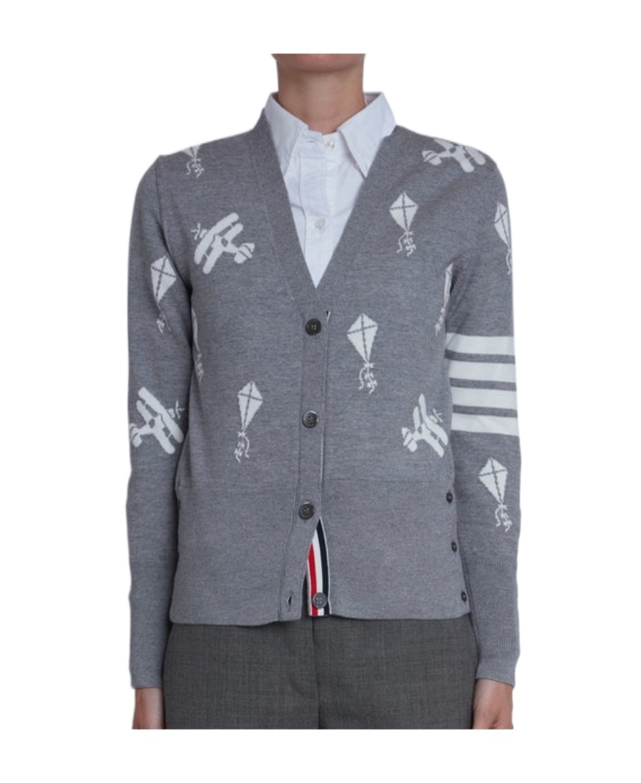 Thom Browne Intarsia-pattern Cardigan In Gray