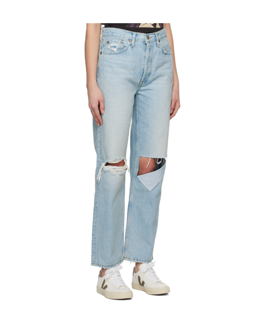 Re/done Ripped-detail Straight-leg Jeans In Blue