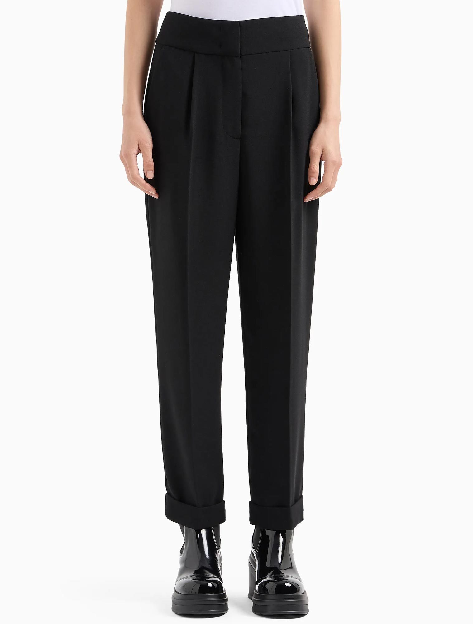 Armani Exchange Soft Trousers With Pleats In Black