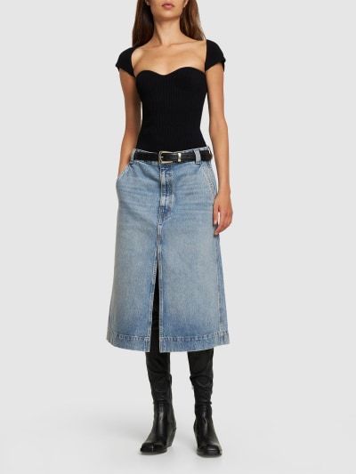 KHAITE CHARLENE DENIM MEDIUM-LENGTH SKIRT