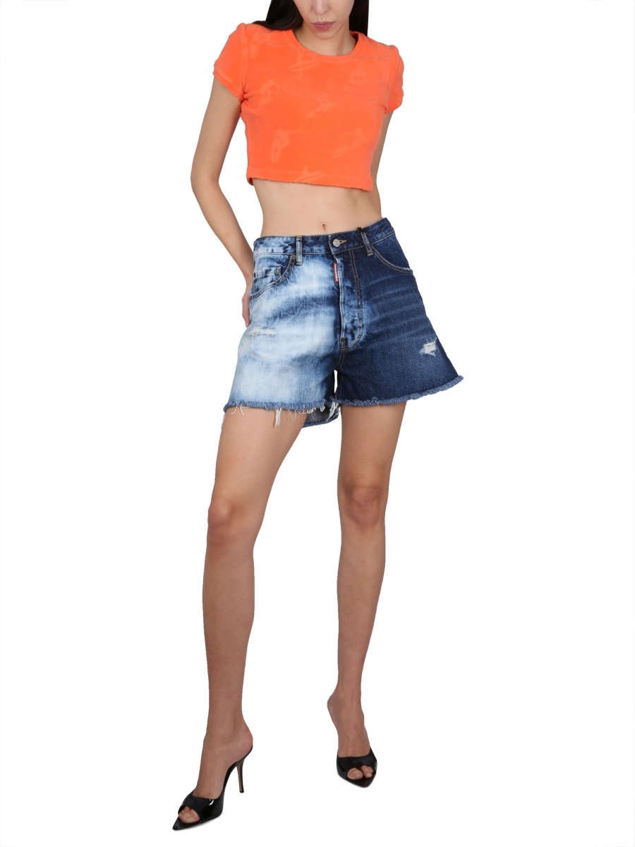 Shop Dsquared2 Surfer Jacquard Crewneck Cropped Top In Orange