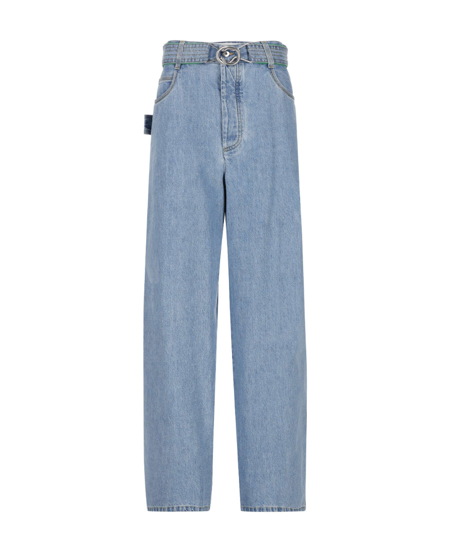 Bottega Veneta Wide-leg Denim Jeans With Removable Belt And Contrast Stitching For Women In Blue