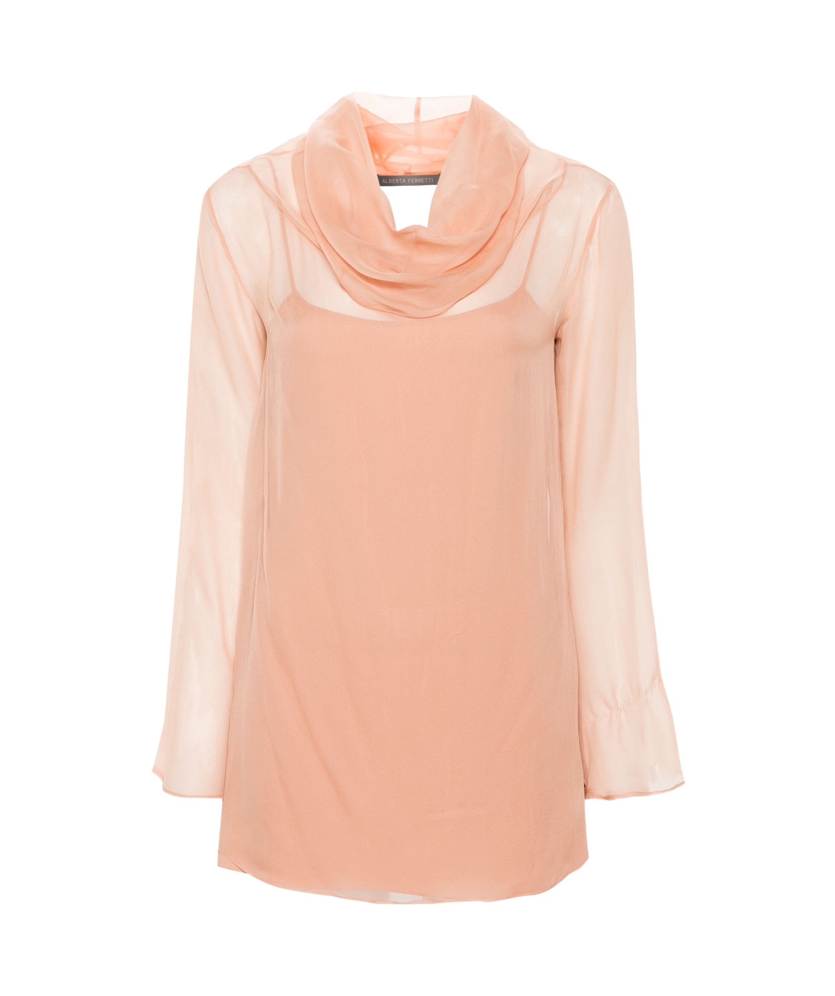 Alberta Ferretti Cowl-collar Semi-sheer Blouse In Nude