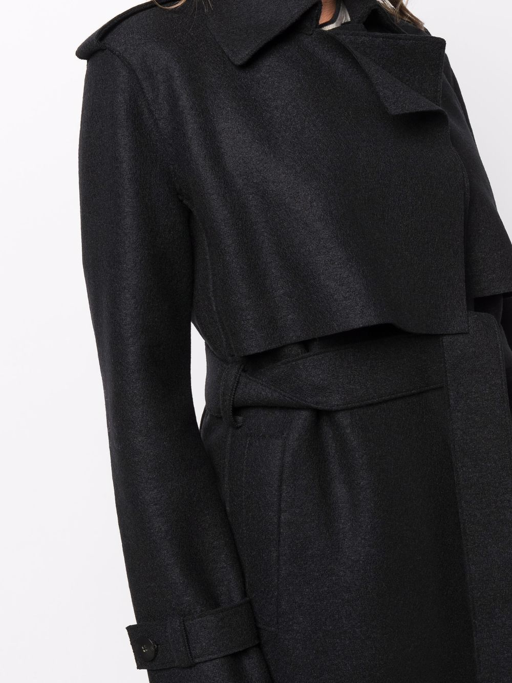 Shop Harris Wharf London Long Belted Trench Coat In Black
