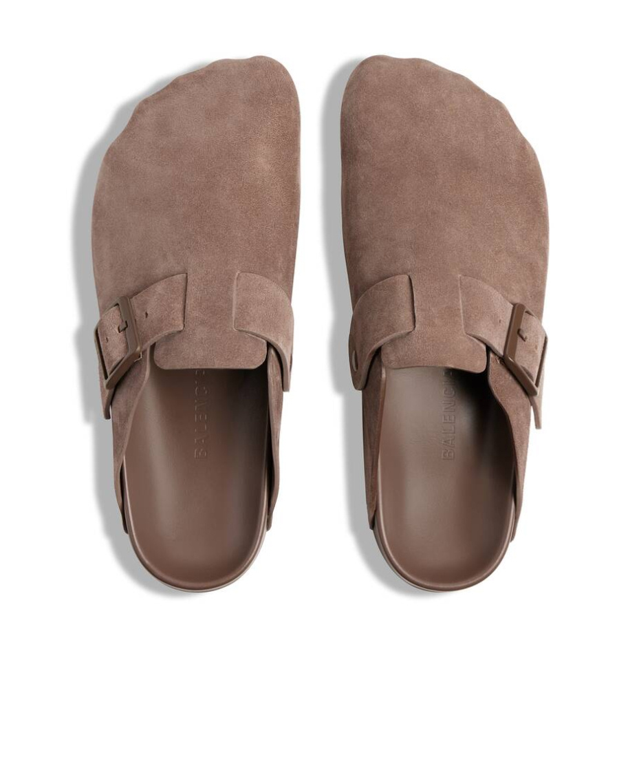 Balenciaga Sunday Suede Buckle Easy Mules In Brown