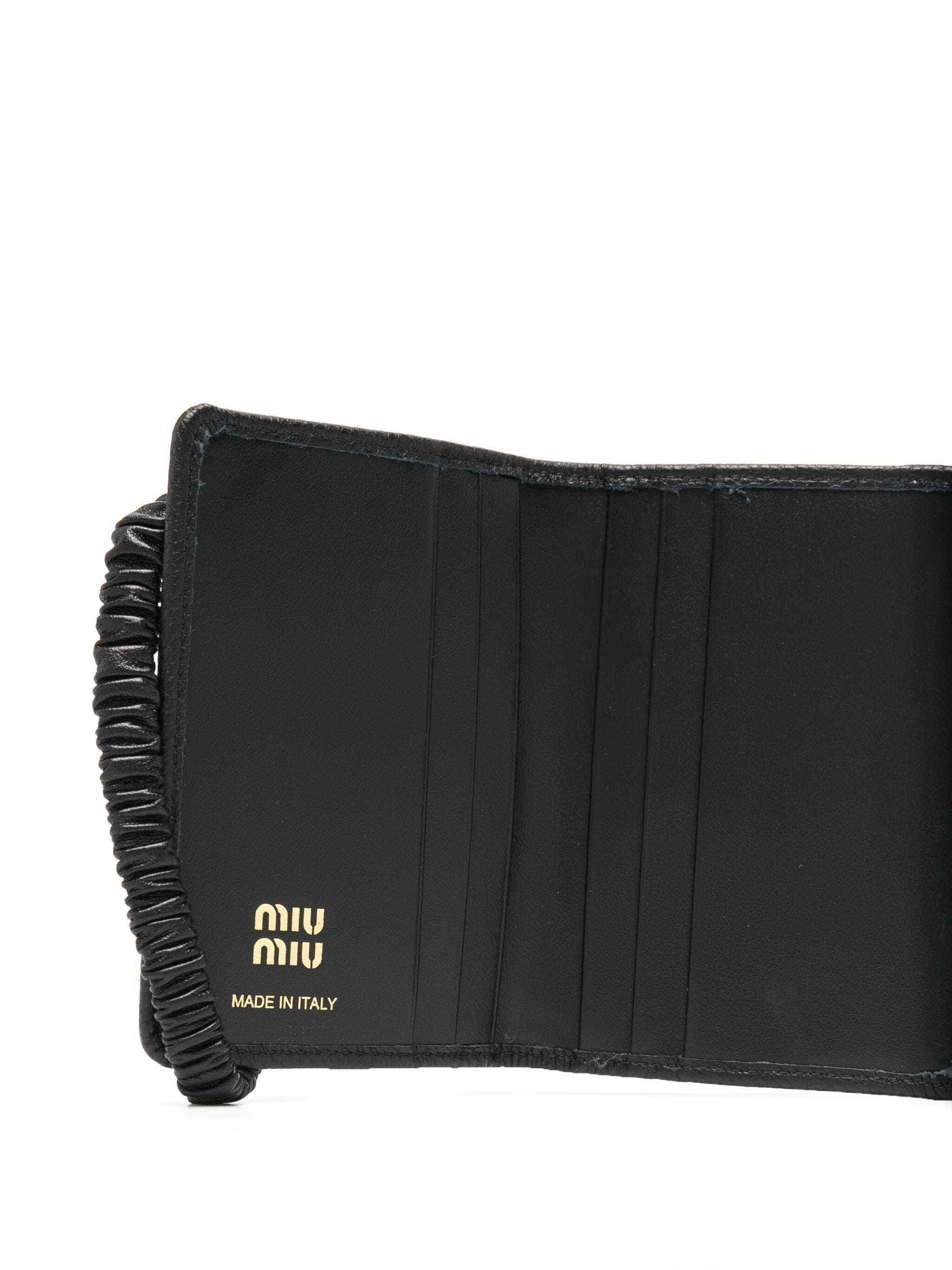 Miu Miu Small Tri-fold Leather Wallet In Black
