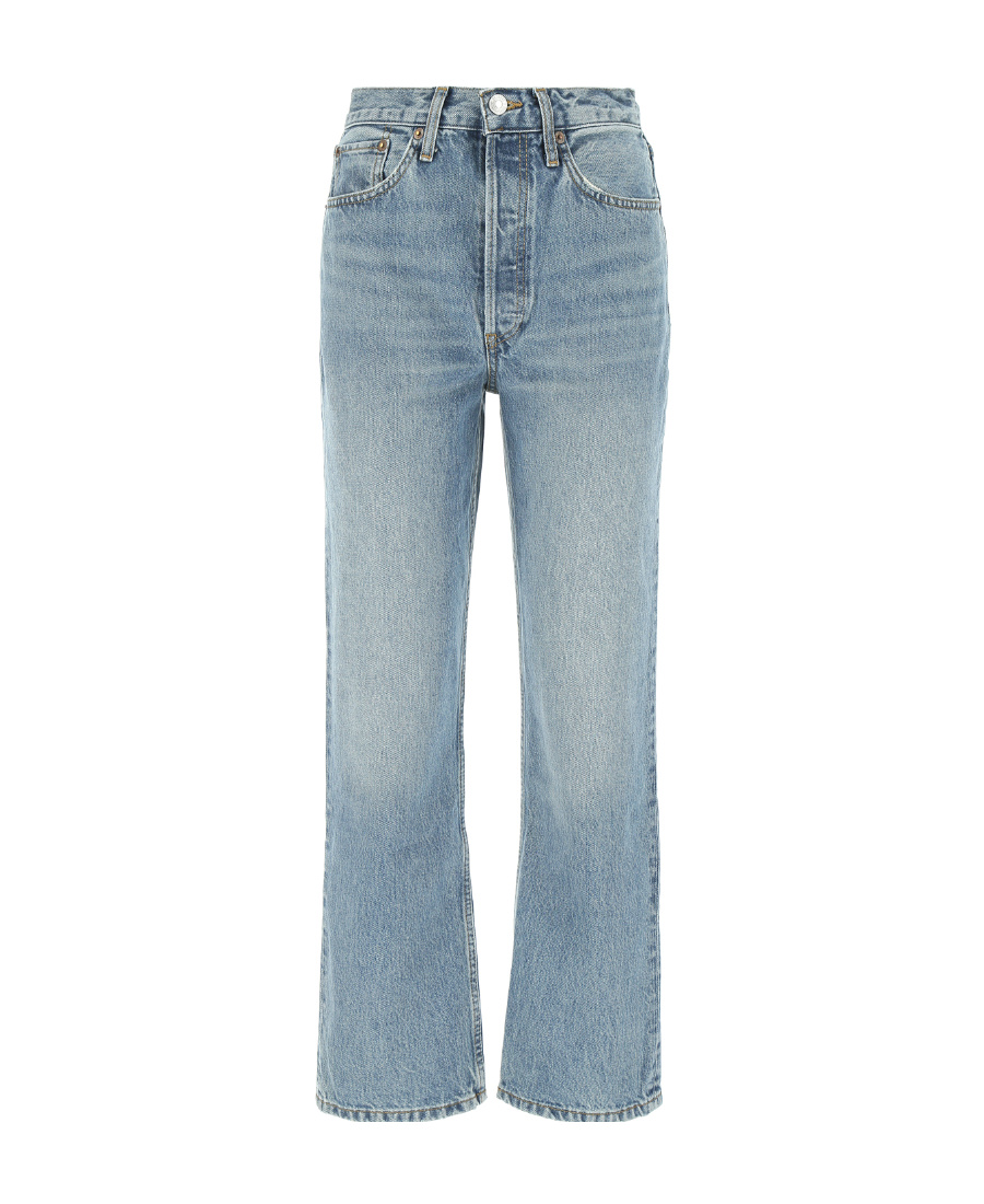 Re/done High-waist Straight-leg Logo Patch Jeans In Blue