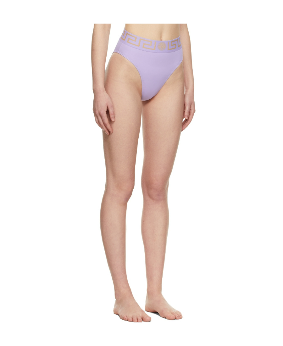Versace Logo High-waisted Tight Swimming Trunks In White