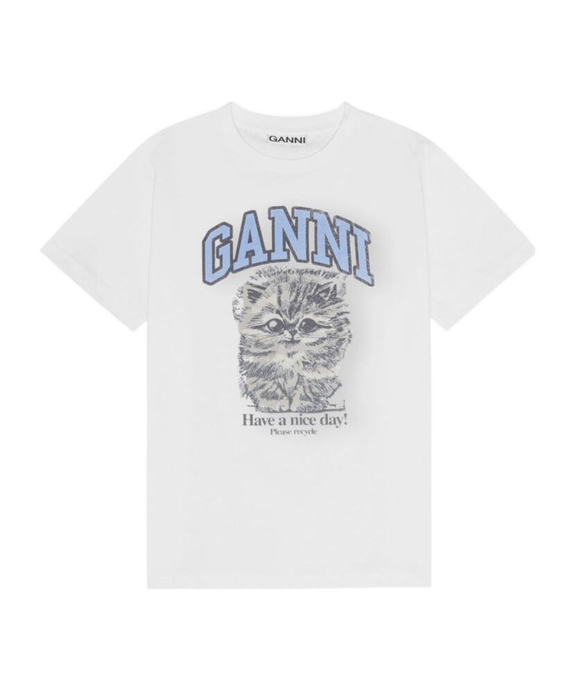 Ganni Womens Bright White Kitty Margot Graphic-print Cotton-jersey T-shirt Xs In Bright White