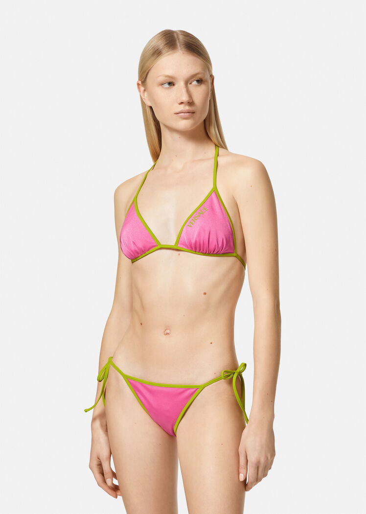 Versace Greca-print Side-tie Bikini Bottoms In Pink