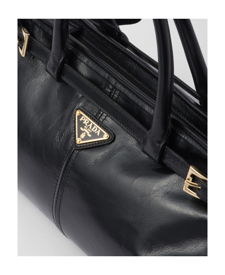 Prada Bonnie Medium Naplak Patent Leather Handbag In Black
