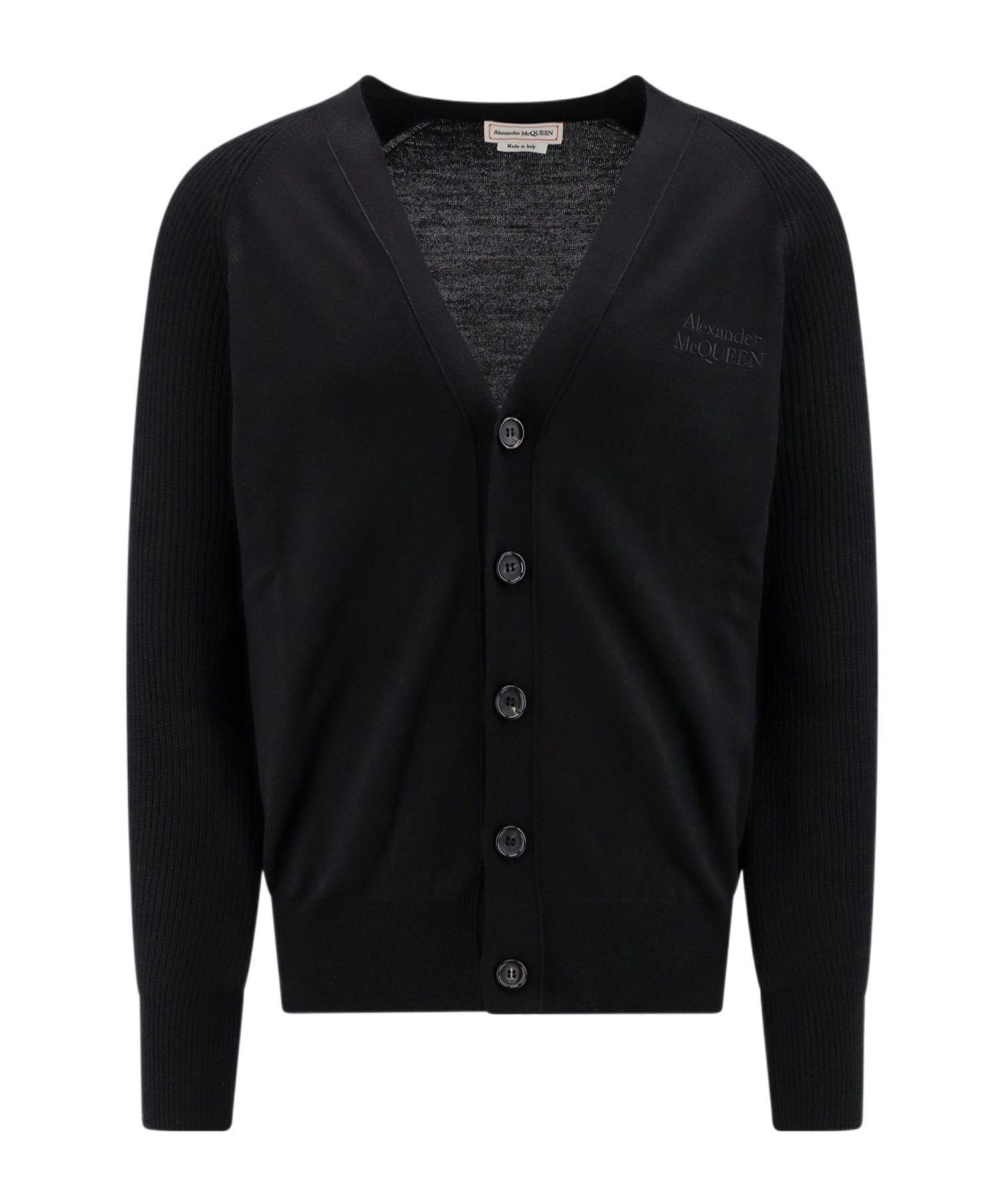 Alexander Mcqueen Wool Cardigan With Logo Embroidery In Black